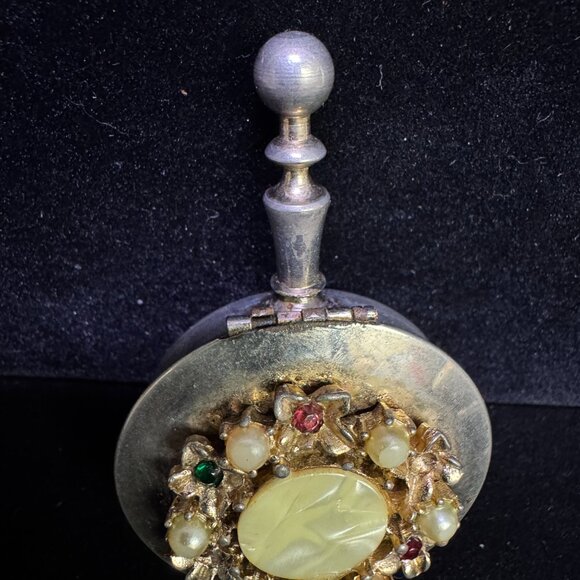 Vtg Pocket Size Portable Butler Ashtray Pill Box MultiColor Rhinestones jw1480 - Picture 4 of 15